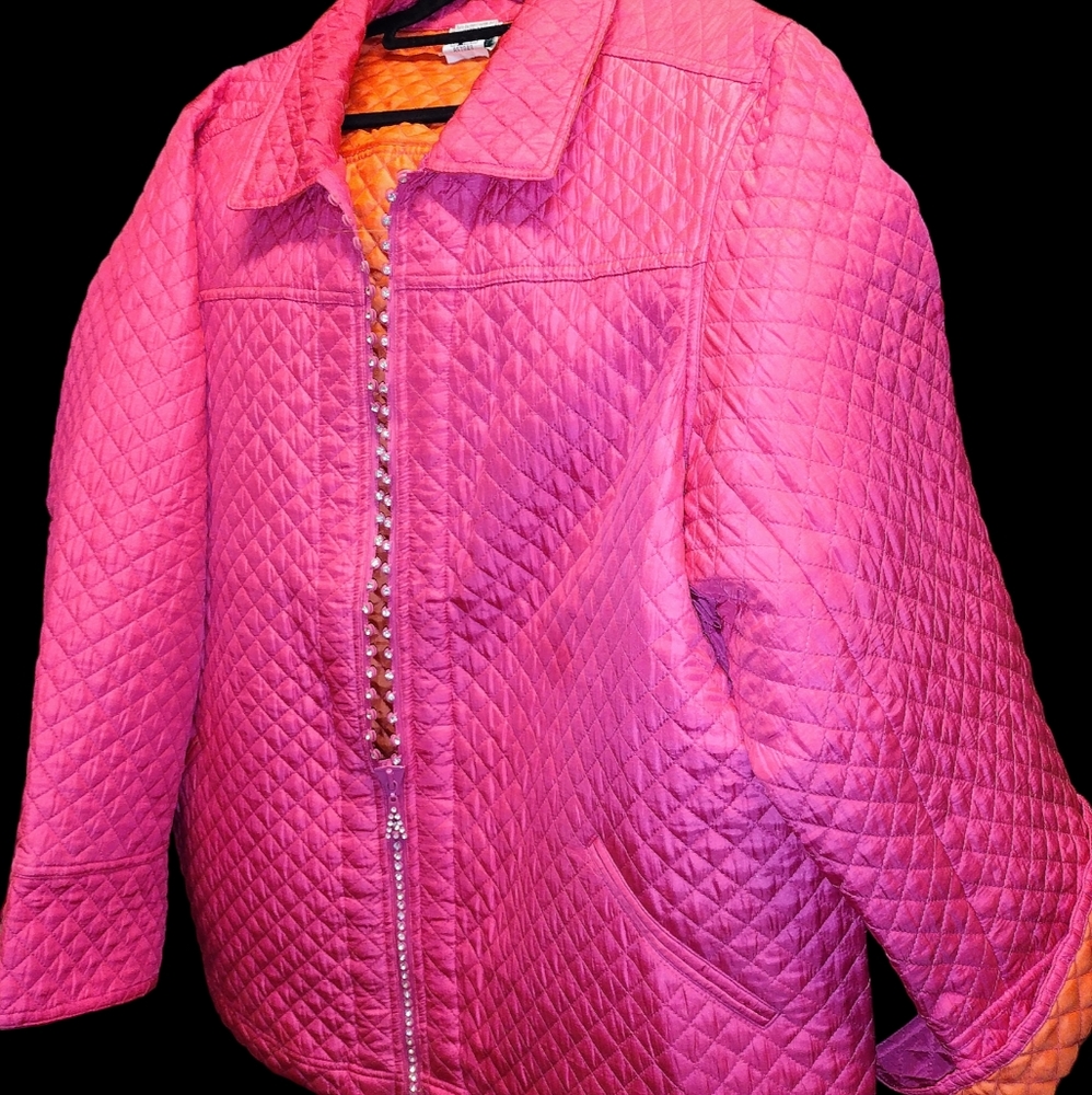 2XL Exquisite Fuisha/Orange Silk with Bling Zipper Jacket